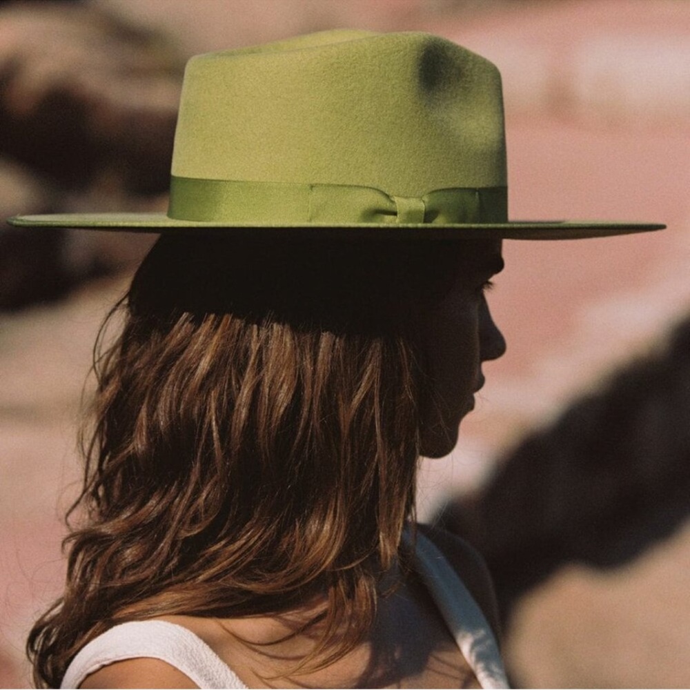 NWT LACK OF COLOR Rancher Cactus Green Brim Ribbon Wool Hat
